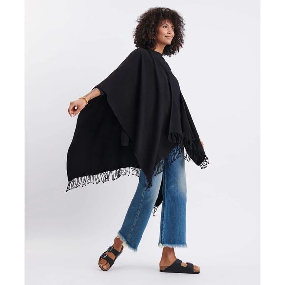 Mer Sea Classic Travel Wrap One Size Knit Poncho Fringed Trim - Picture 1 of 13
